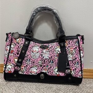 Ed Hardy Pink and Black Cheetah Print Rhinestone Purse